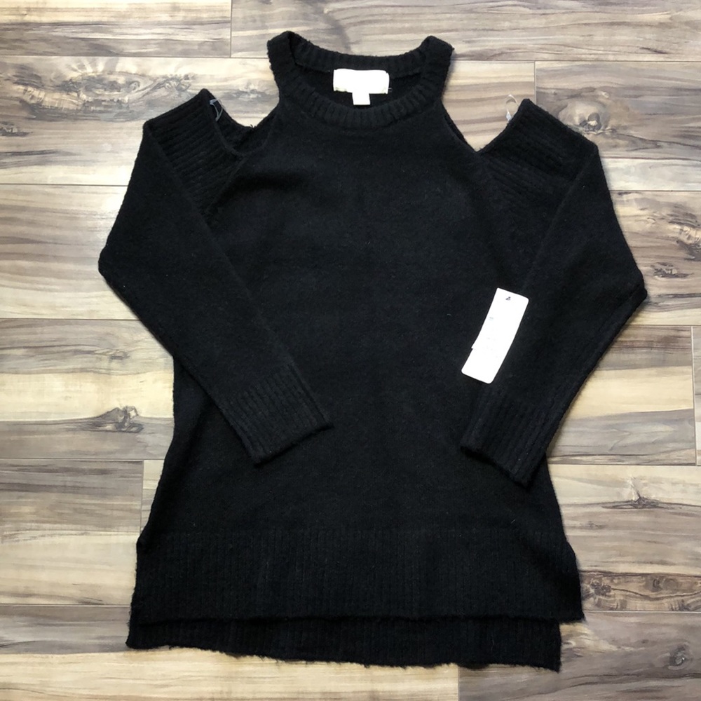 NEW Urbanology Black Cold Shoulder Sweater – Soft Knit High-Low Hem | Size L